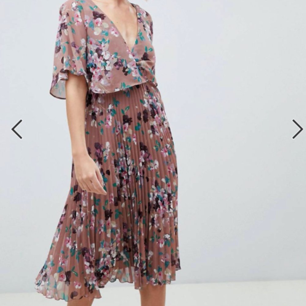 ASOS Floral Midi Dress in Mauve and Green